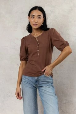 SINA Rei Button Up In Brown Tops