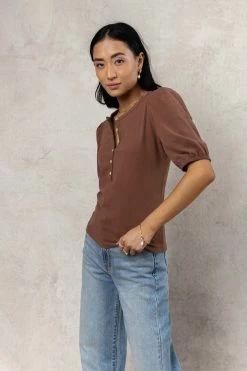 SINA Rei Button Up In Brown Tops
