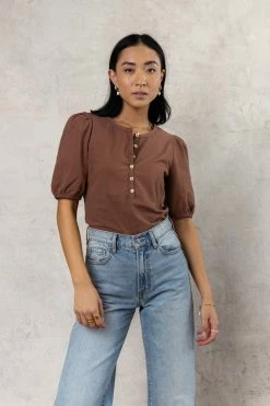 SINA Rei Button Up In Brown Tops