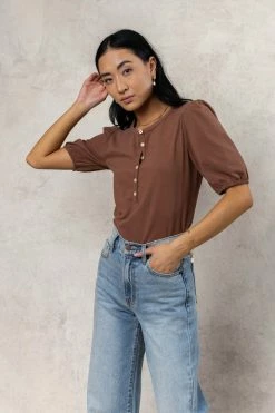 SINA Rei Button Up In Brown Tops