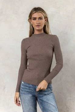 Hot Sale 🔔 TIMING INC Jackie Mock Neck In Mocha Tops 🌟 7 TIMING INC Jackie Mock Neck In Mocha Tops