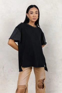SINA Addie Rolled Sleeve Top In Black - FINAL SALE