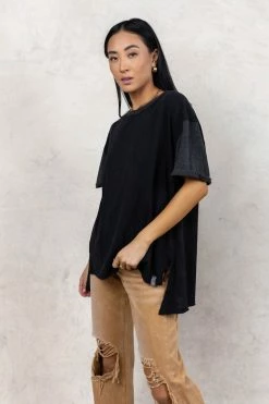 SINA Addie Rolled Sleeve Top In Black - FINAL SALE