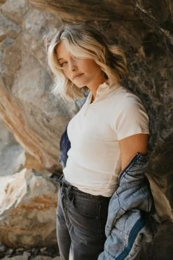 GINGER G Naomi Ribbed Top In Olive - FINAL SALE