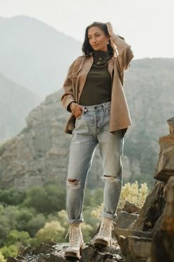 GINGER G Naomi Ribbed Top In Olive - FINAL SALE