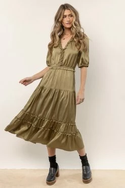 CALISTA Erika Midi Dress In Olive