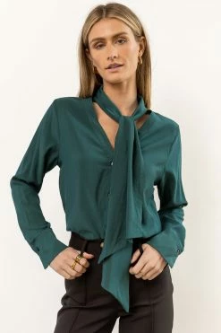 AARON & AMBER Kayla Tie Front Top In Hunter Green New Arrivals