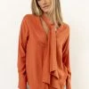 AARON & AMBER Kayla Tie Front Top In Orange
