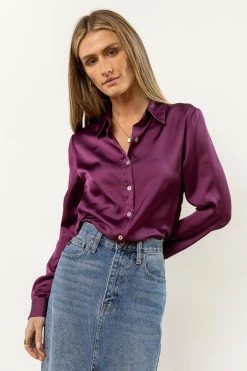 FUN 2 FUN Tops Keagan Button Up In Purple - FINAL SALE