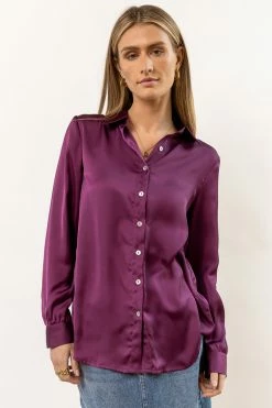 FUN 2 FUN Tops Keagan Button Up In Purple - FINAL SALE