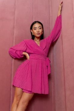 CRESCENT Kinny Tie Wrap Dress In Fuchsia