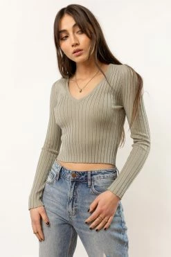 MISS LOVE Meera Ribbed Top In Sage - FINAL SALE Tops