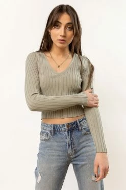 MISS LOVE Meera Ribbed Top In Sage - FINAL SALE Tops