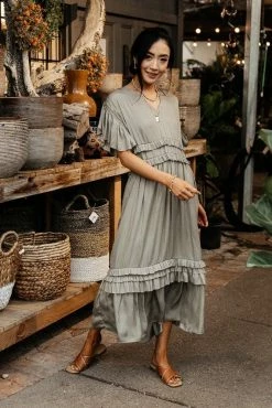 WORUI Willa Ruffle Dress In Sage