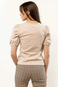 SINA Rei Button Up In Taupe Tops