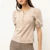 SINA Rei Button Up In Taupe Tops
