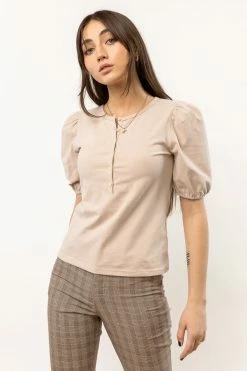 SINA Rei Button Up In Taupe Tops