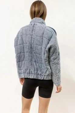 ODDI Acid Wash Quilted Bomber Jacket In Blue - FINAL SALE