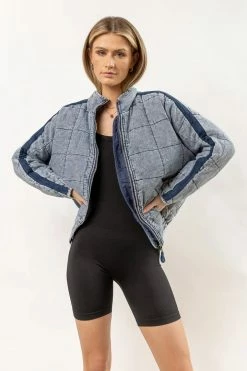 ODDI Acid Wash Quilted Bomber Jacket In Blue - FINAL SALE
