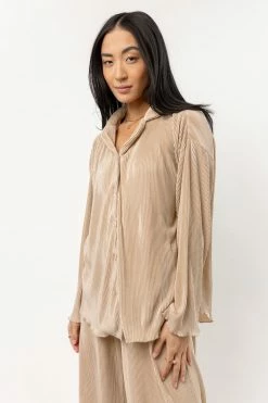 PAPERMOON Aurora Ribbed Top In Tan Tops