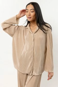PAPERMOON Aurora Ribbed Top In Tan Tops