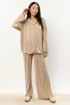 PAPERMOON Aurora Ribbed Top In Tan Tops