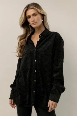 WELLMADE INC Mikayla Button Down In Black Tops