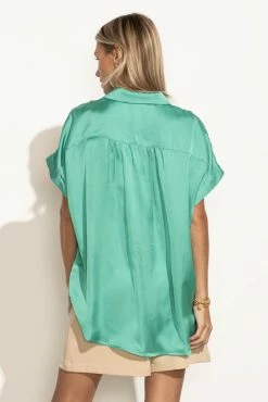 FUN 2 FUN Tops Mary Button Down Top In Jade - FINAL SALE