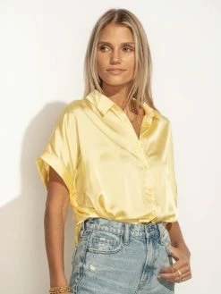 FUN 2 FUN Mary Button Down Top In Yellow - FINAL SALE