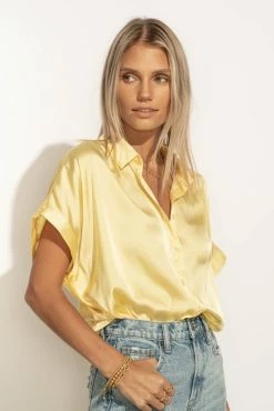 FUN 2 FUN Mary Button Down Top In Yellow - FINAL SALE
