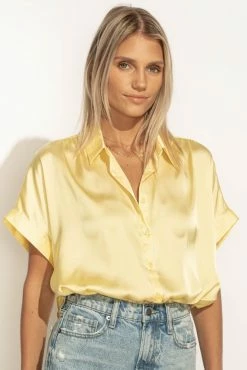 FUN 2 FUN Mary Button Down Top In Yellow - FINAL SALE