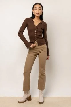 EMORY PARK Brandi Front Tie Top In Brown New Arrivals