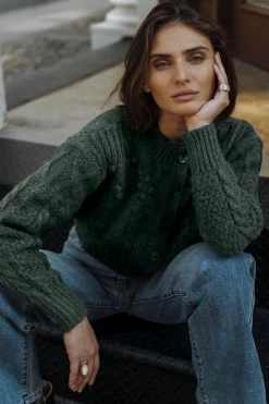 LISTICLE Yulia Cropped Cardigan In Emerald Sale