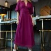 AARON & AMBER Ellie Chiffon Midi Dress In Magenta