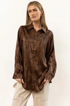 LIME N CHILI Jaden Button Down Top In Brown - FINAL SALE