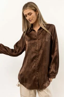 LIME N CHILI Jaden Button Down Top In Brown - FINAL SALE