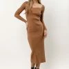 AARON & AMBER Jaelynn Bodycon Dress In Tan New Arrivals