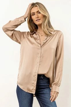 FUN 2 FUN Keagan Button Up In Taupe Tops