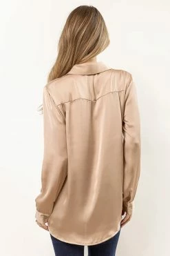 FUN 2 FUN Keagan Button Up In Taupe Tops