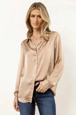 FUN 2 FUN Keagan Button Up In Taupe Tops