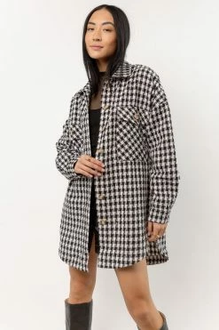 AARON & AMBER Tops Kindra Houndstooth Shacket In Black