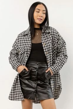 AARON & AMBER Tops Kindra Houndstooth Shacket In Black