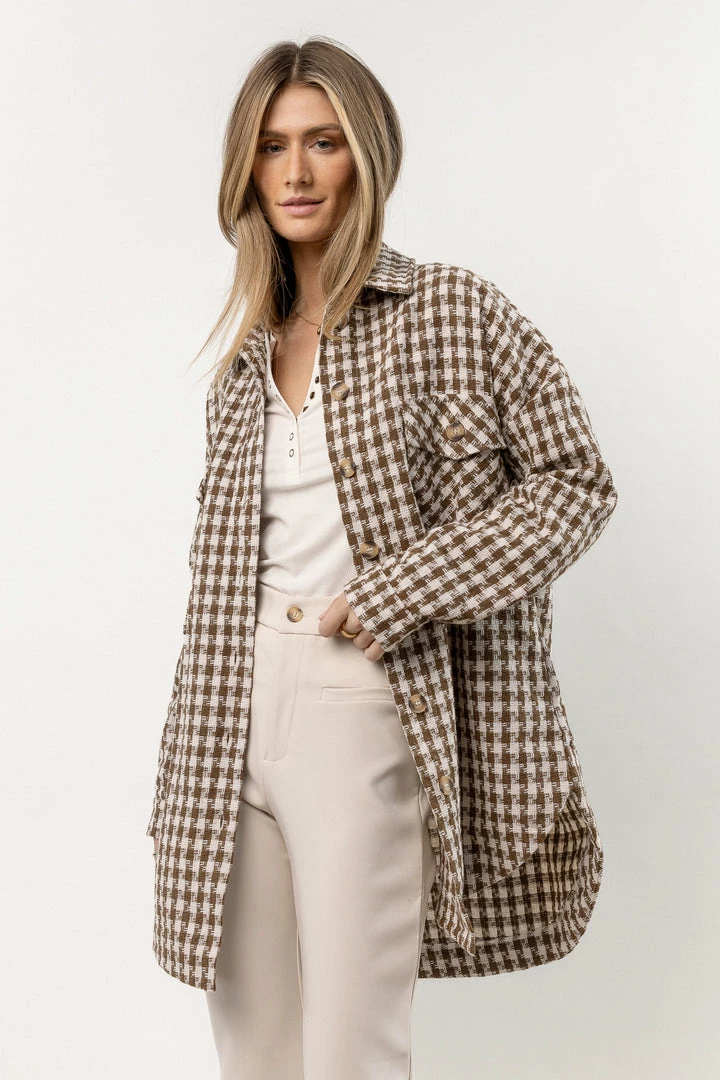 Brand new ๐ AARON & AMBER Tops Kindra Houndstooth Shacket In Brown ๐ 1 AARON & AMBER Tops Kindra Houndstooth Shacket In Brown