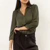 FUN 2 FUN New Arrivals Kori Button Down Blouse In Hunter Green