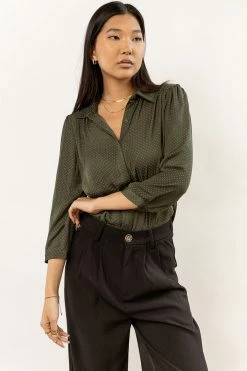 FUN 2 FUN New Arrivals Kori Button Down Blouse In Hunter Green