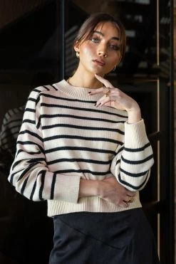 OLIVACEUOS Tops Kyler Striped Sweater In Natural