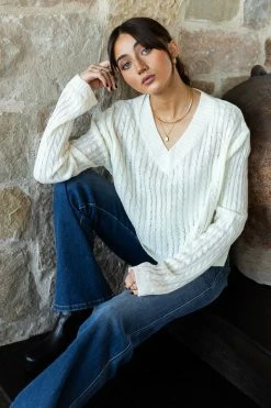 MITTO SHOP Liv Cable Knit Sweater In Ivory New Arrivals