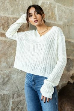 MITTO SHOP Liv Cable Knit Sweater In Ivory New Arrivals