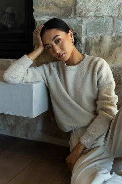 SINA Mia Cozy Sweater In Tan Tops