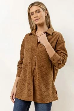 WELLMADE INC Mikayla Button Down In Brown
